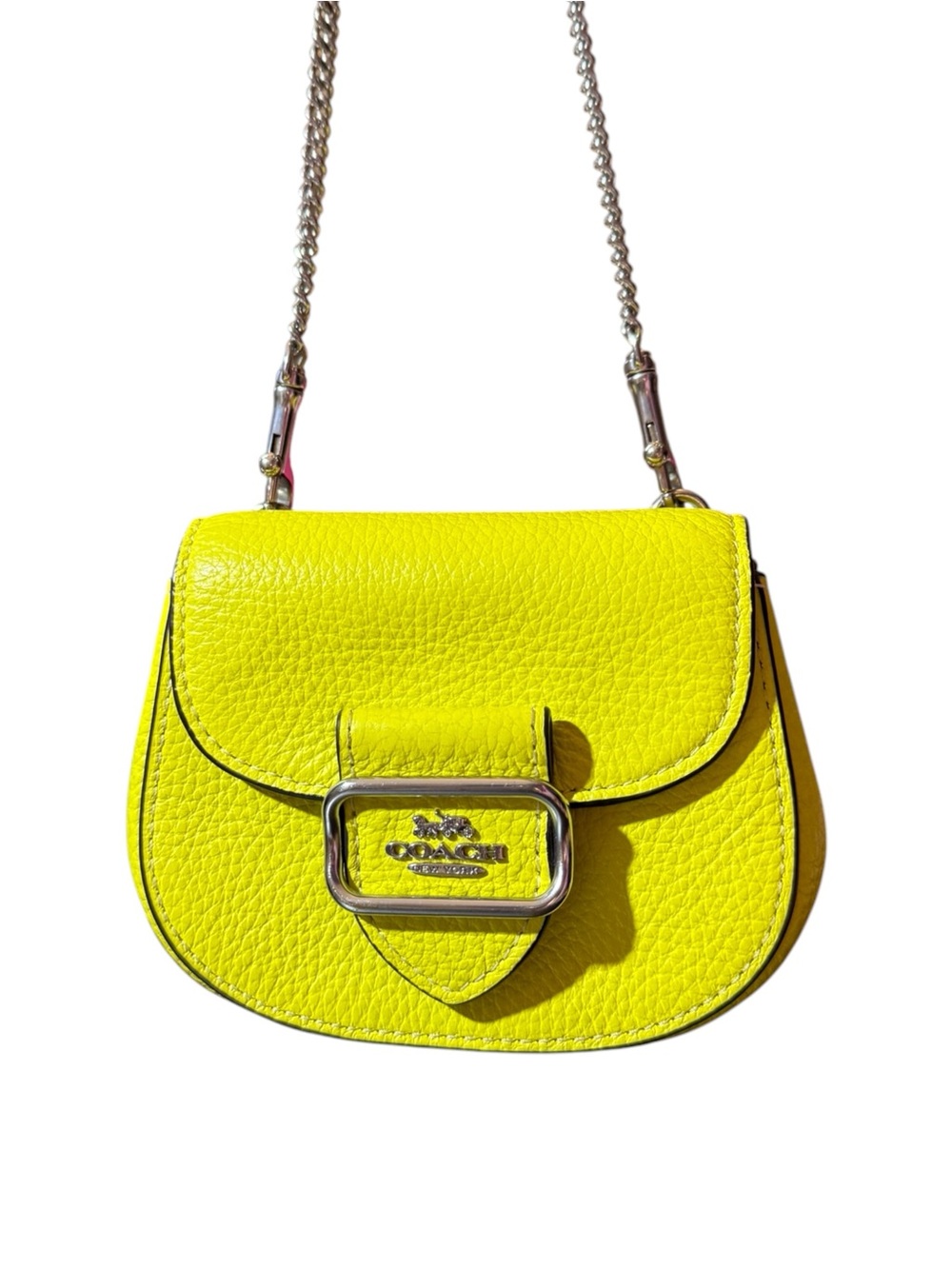 Coach Mini Pebbled Leather Crossbody in Bright Yellow w/Silver Hardware, Rare! - Picture 2 of 12